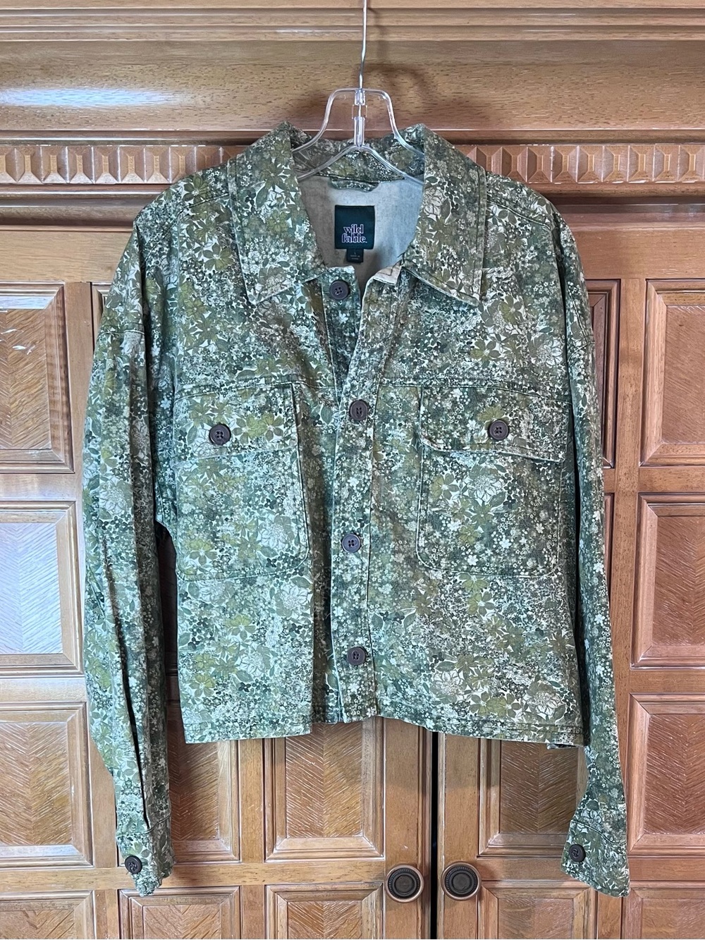 Wild Fable Large Green Floral Utility Jacket Cropped Button Front Shacket